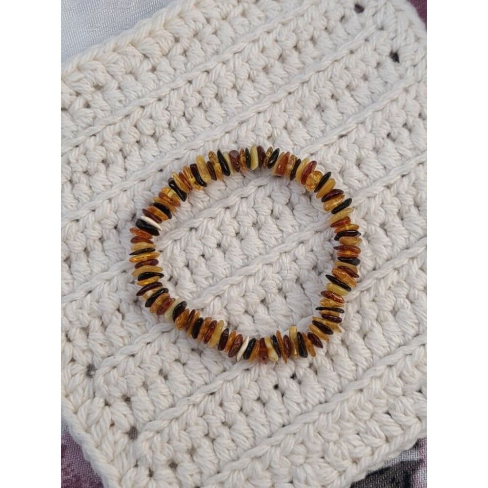 Mixed Amber Chip Stretch Bracelet Butterscotch Honey Cognac 7" Natural Gemstone